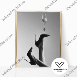 decorative wall art, decorate the living room, bedroom and workplace, wine glass on high heels black and white vintage r