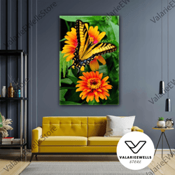 macro shot orange yellow color flower butterfly landscape nature roll up canvas, stretched canvas art, framed wall art p