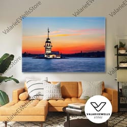 maiden's tower istanbul maiden's tower sunset landscape roll up canvas, stretched canvas art, framed wall art painting