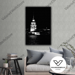maiden's tower istanbul night landscape roll up canvas, stretched canvas art, framed wall art painting