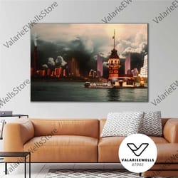 maiden's tower istanbul rain cloud istanbul roll up canvas, stretched canvas art, framed wall art painting