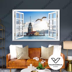 maiden's tower view from the window istanbul view roll up canvas, stretched canvas art, framed wall art painting