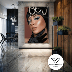 make up wall art, hairdresser canvas art, pearl accessory wall decor, roll up canvas, stretched canvas art, framed wall