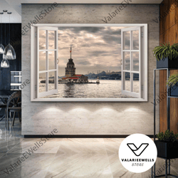 maiden's tower view from the window istanbul trkiye nature sea roll up canvas, stretched canvas art, framed wall art pai