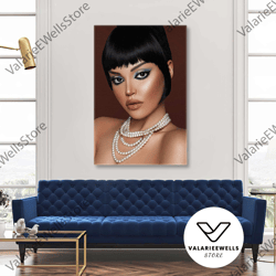 make up wall art, hairdresser canvas art, pearl necklace wall decor, roll up canvas, stretched canvas art, framed wall a