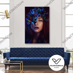 make up wall art, woman canvas art, butterflies wall decor, roll up canvas, stretched canvas art, framed wall art painti