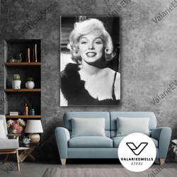 marilyn monroe black and white photography black dress roll up canvas, stretched canvas art, framed wall art painting