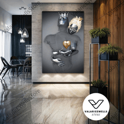 metal wall art, gold heart canvas art, king queen, luxury wall decor, roll up canvas, stretched canvas art, framed wall