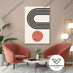 mid century decor, beige terazzo wall art, line art, tile color canvas art, roll up canvas, stretched canvas art, framed
