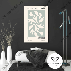 mint green wall art, leaves canvas art, matisse, boho wall art decor, roll up canvas, stretched canvas art, framed wall