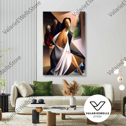 model in white dress abstract cubism roll up canvas, stretched canvas art, framed wall art painting