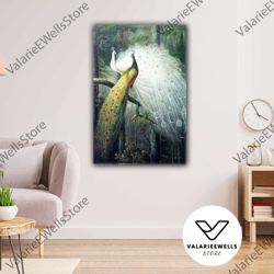 oil paint effect peacock pair white roll up canvas, stretched canvas art, framed wall art painting