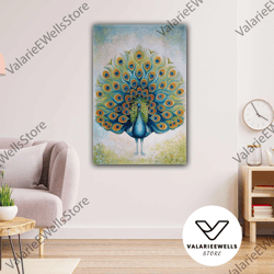 oil paint effect peacock roll up canvas, stretched canvas art, framed wall art painting
