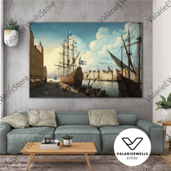 oil paint effect pier dock sailing boat landscape nature roll up canvas, stretched canvas art, framed wall art painting