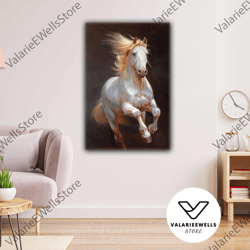 oil paint effect running white horse nobility roll up canvas, stretched canvas art, framed wall art painting