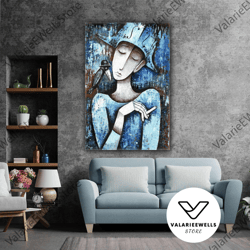 oil painting effect smoking woman abstract roll up canvas, stretched canvas art, framed wall art painting