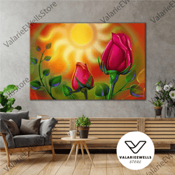 oil painting effect unblown rose bud landscape flower roll up canvas, stretched canvas art, framed wall art painting