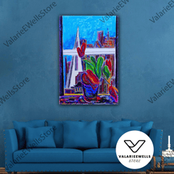 oil painting effect window landscape flower nature city roll up canvas, stretched canvas art, framed wall art painting