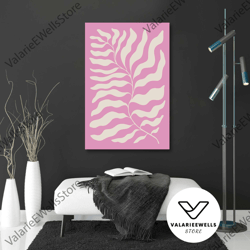 pink leaf wall art, minimal canvas art, boho wall decor, roll up canvas, stretched canvas art, framed wall art painting