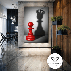 red pawn wall art, shadow king, chess wall decor, power canvas art, roll up canvas, stretched canvas art, framed wall ar