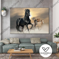 running horses black horse nobility landscape animal roll up canvas, stretched canvas art, framed wall art painting