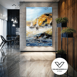 sailboats wall art, sea canvas art, nature wall decor, roll up canvas, stretched canvas art, framed wall art painting