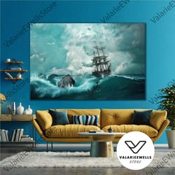 sailing ship sailing storm anchor sea landscape nature wave roll up canvas, stretched canvas art, framed wall art painti