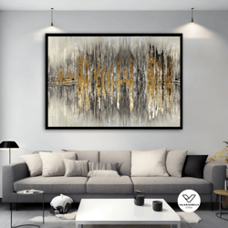 abstract gold canvas, black and gold abstract decorative wall art, gold abstract canvas print, shiny canvas painting