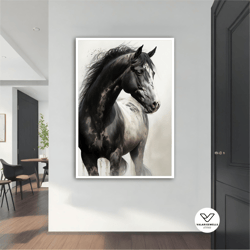 black horse canvas painting, black horse poster, black horse decorative wall art, black horse art