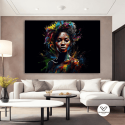 black woman canvas art, african woman face decorative wall art, colorful black woman canvas painting, black girl poster