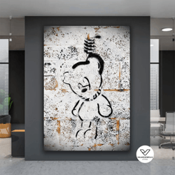 banksy teddy bear canvas art, black and white bear painting, bear graffiti canvas, banksy bear wall decor, banksy canvas