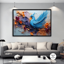 bluebird canvas, bluebird in flowers decorative wall art, bluebird painting, bird art, animal home decor