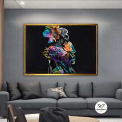 colorful woman canvas painting, floral woman decorative wall art, woman in flower dress canvas art, modern artwork, mode