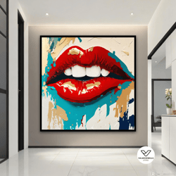 graffiti red lip canvas, artistic lip art, street art print, pop art lip painting, colorful lip canvas print