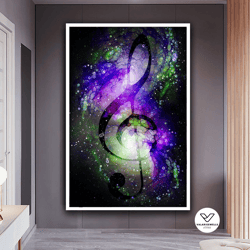 left switch in space with stars canvas art, left key decorative wall art, music note canvas painting, sheet music canvas