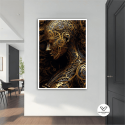 robot decorative wall art, robot photo art, black background gray robot art, robot futuristic canvas decor, modern canva