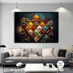 spices canvas print, spices kitchen wall decor, colorful spices artwork, cooking gifts, modern kitchen decor, kitchen de