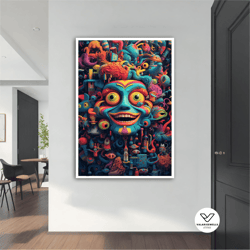 surreal colored eyes, eyes canvas painting, surreal art print, colorful surreal painting, smile painting, funny wall dec