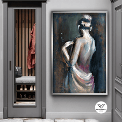 woman canvas art, oil painting looking woman canvas, half naked woman decorative wall art, colorful woman decorative wal
