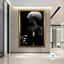 african woman, canvas painting, ethnic painting, black woman painting, african woman decorative wall art, ethnic canvas,