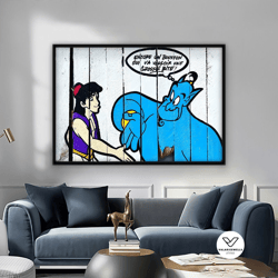 aladdin genie lamp canvas print, genie lamp canvas art, aladdin canvas painting, framed canvas ready to hang