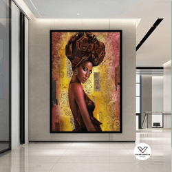 american woman canvas painting, black woman canvas print, sexy woman painting with ethnic woman art, framed canvas ready