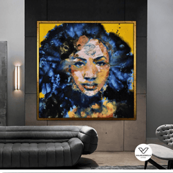 american woman canvas painting, black woman canvas print, sexy woman painting with ethnic woman art, framed canvas ready