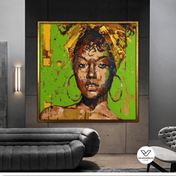 american woman canvas painting, black woman canvas print, sexy woman painting with ethnic woman art, framed canvas ready