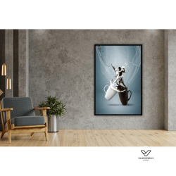 love of milk and coffee, cup of coffee dancing couple canvas decorative wall art