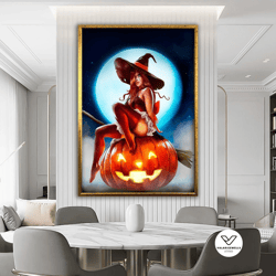 scarecrow pumpkin canvas decorative wall art, horror house halloween decor, halloween party wall painting, enchanted hou