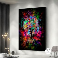 tree of life, decorative wall art canvas, canvas home decor, living room decorative wall art, tree printed, colorful art