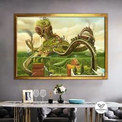 underwater world, surreal octopus art, canvas decorative wall art, surreal art print, surreal painting, moden art, frame