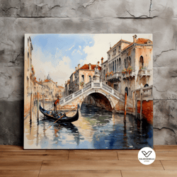 a gondola ride through venice, italy art, watercolor art, venice art, scenic decorative wall art, canvas art, canvas pri