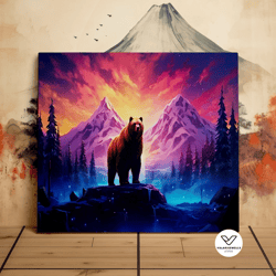 bear in the mountains, beautiful nature landscapes, mountain art, scenic decorative wall art, canvas art, canvas print,